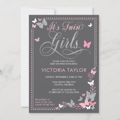 Butterfly Baby Shower Invitation for Twins