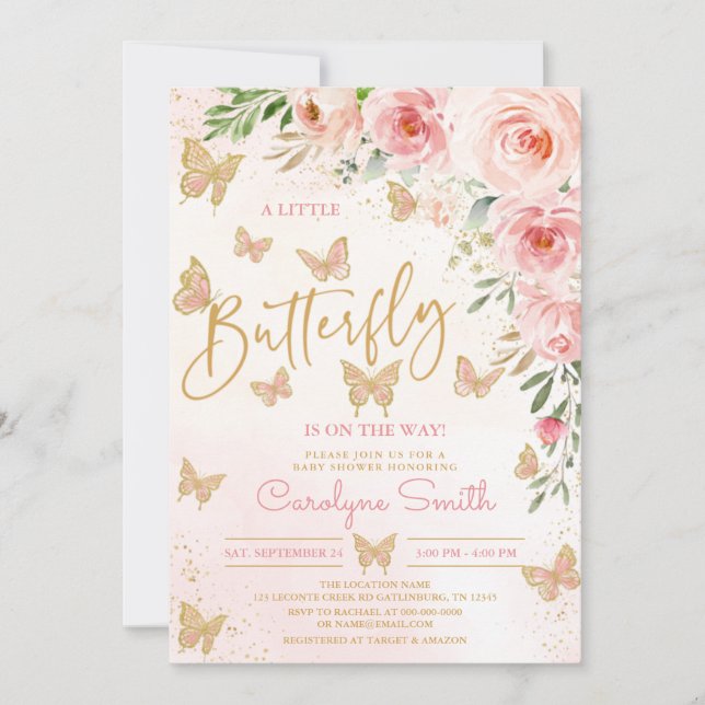 Butterfly Baby Shower Invitation girl (Front)