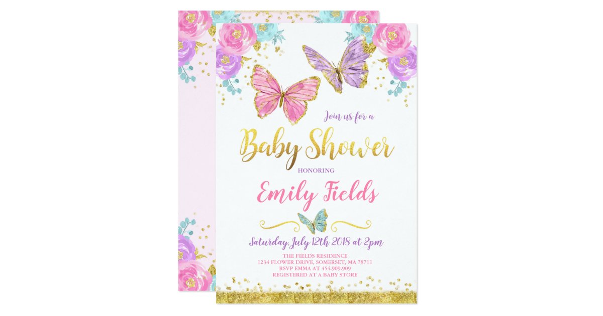 Butterfly Baby Shower Invitation Girl Baby Shower