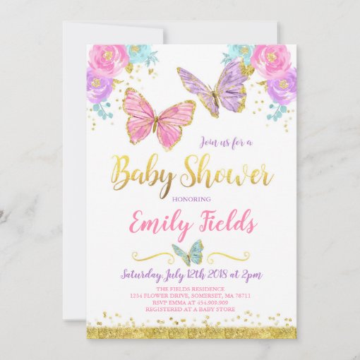 Butterfly Baby Shower Invitation Girl Baby Shower | Zazzle