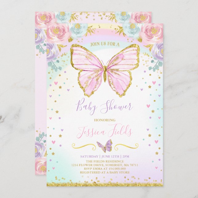 Butterfly Baby Shower Invitation Girl Baby Shower (Front/Back)