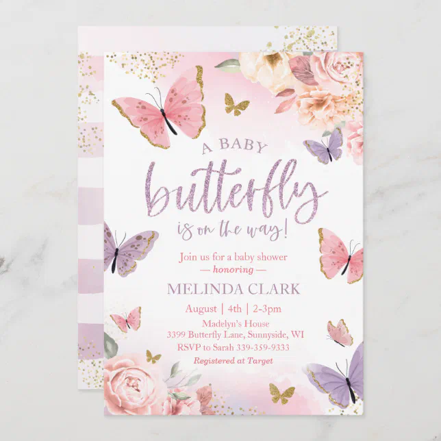 Butterfly Baby Shower Invitation, Girl Baby Shower Invitation | Zazzle