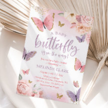 Butterfly Baby Shower Invitation, Girl Baby Shower