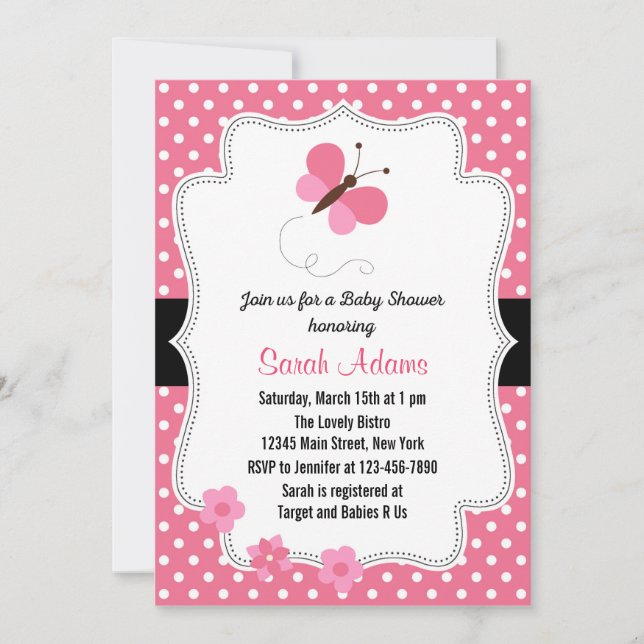 Butterfly Baby Shower Invitation Pink (Front)