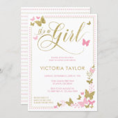 Butterfly Baby Shower Invitation, Pink, Gold Invitation (Front/Back)