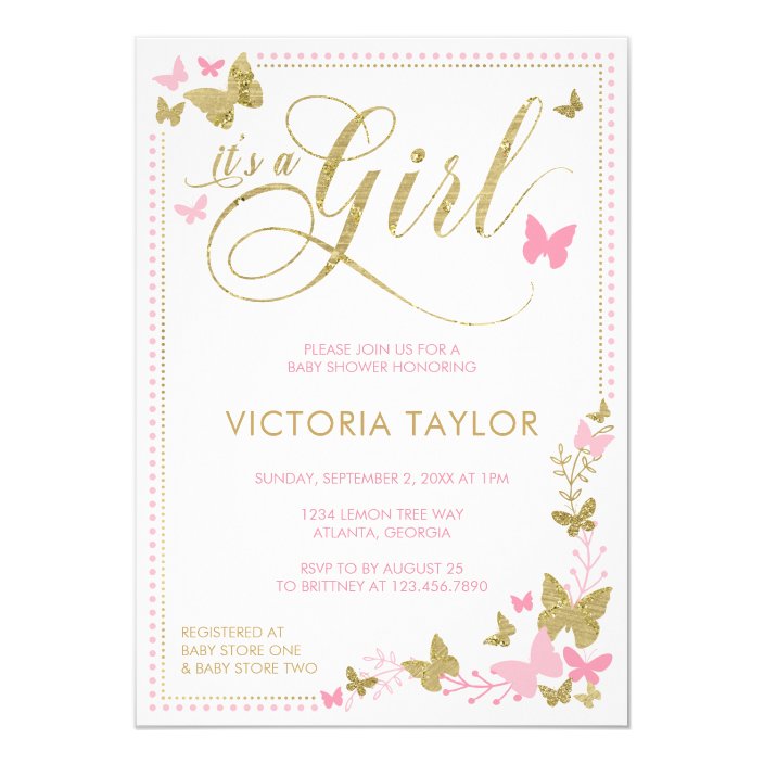 pink gold baby shower invitations