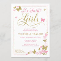 Butterfly Baby Shower Invitation, Pink, Gold Invitation