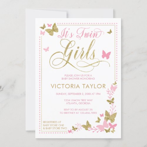 Butterfly Baby Shower Invitation Pink Gold Invitation