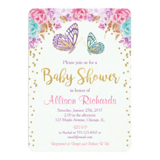 Butterfly baby shower invitation, pink purple gold invitation