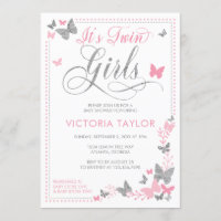 Butterfly Baby Shower Invitation, Pink, Silver Invitation