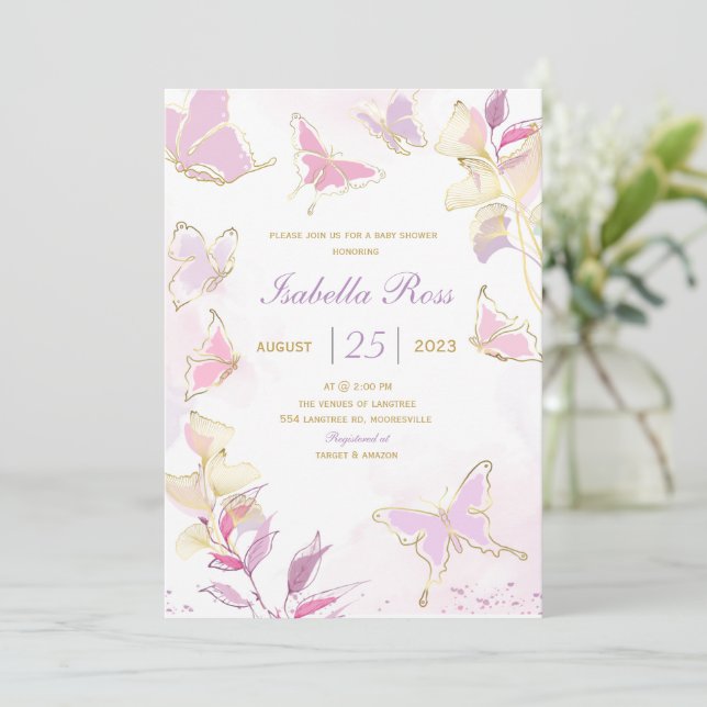 Butterfly Baby Shower Invitation template (Standing Front)