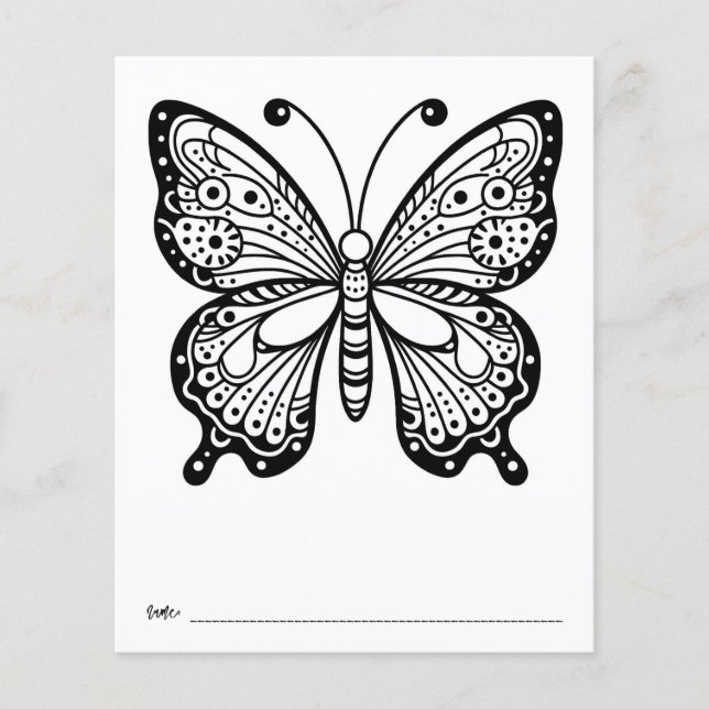Butterfly Baby Shower Kids Activity Coloring Page (Front)