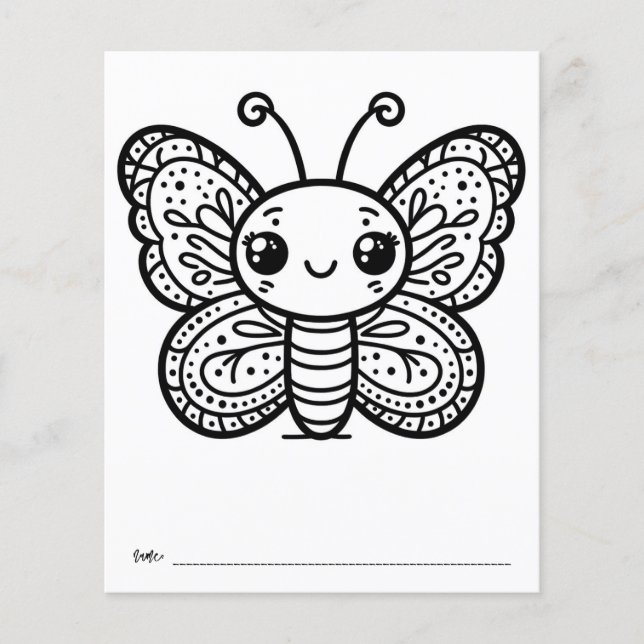 Butterfly Baby Shower Kids Activity Coloring Page (Front)