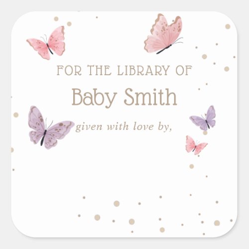Butterfly Baby Shower Library Square Square Square Square Sticker