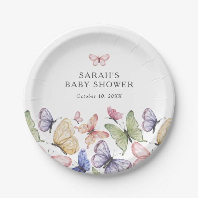 Butterfly Baby Shower Paper Plates (Front)