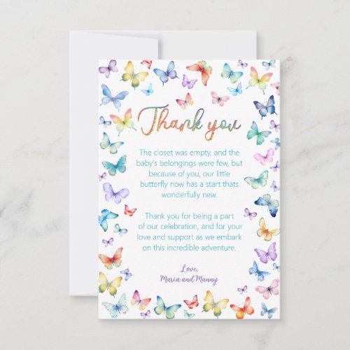 Butterfly Baby Shower Photo Thank You Card