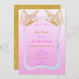 Butterfly Baby Shower Pink and Gold Glitter Invitation