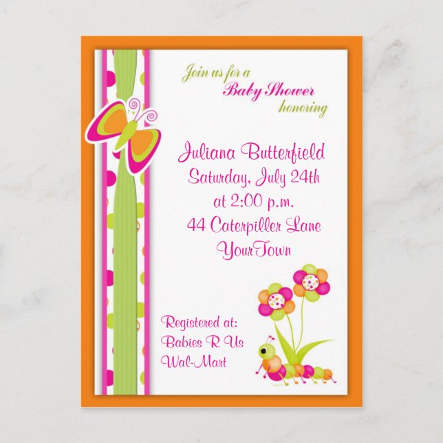 Butterfly & Baby Shower Postcard Invitation (Front)