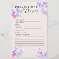 Butterfly Baby Shower Predictions and Advice Card