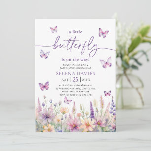 Butterfly Baby Shower Purple Butterfly Pink Flower Invitation