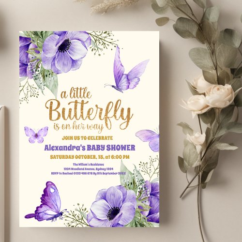 Butterfly Baby Shower Purple Floral Girl  Invitation