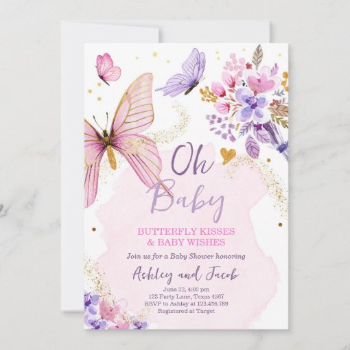 Butterfly Baby Shower Purple Floral Pink Girl Invi Invitation | Zazzle