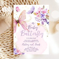 Butterfly Baby Shower Purple Floral Pink Girl  Invitation