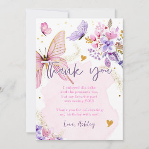 Butterfly Baby Shower Purple Floral Thank You Card
