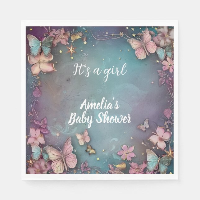 Butterfly Baby Shower Purple  Napkins (Front)
