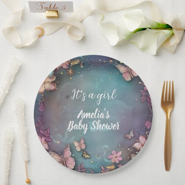Butterfly Baby Shower Purple  Paper Plates (Wedding)