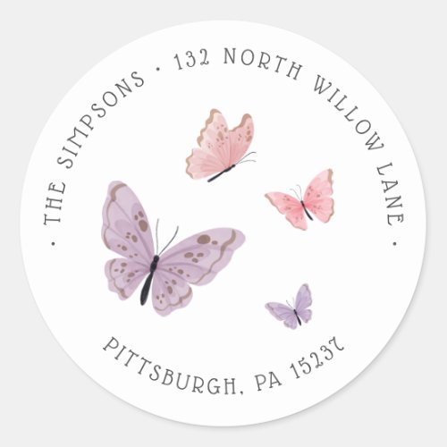 Butterfly Baby Shower Return Address  Classic Round Sticker