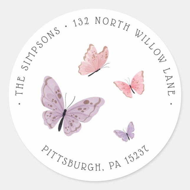 Butterfly Baby Shower Return Address  Classic Round Sticker (Front)