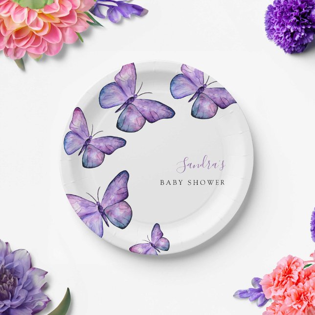 Butterfly Baby Shower Script Custom Minimal Purple Paper Plates (Creator Uploaded)