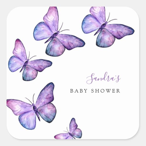 Butterfly Baby Shower Script Custom Minimal Purple Square Sticker