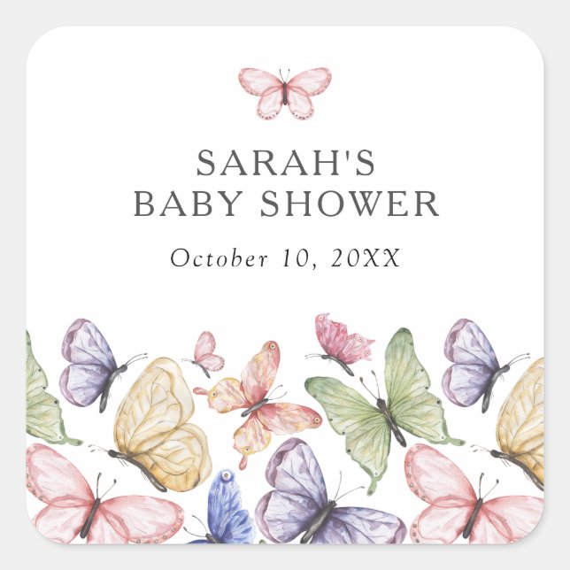 Butterfly Baby Shower Square Sticker (Front)