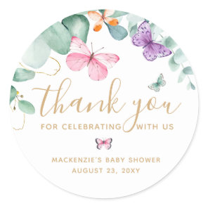 Butterfly Baby Shower Thank You Favor Classic Round Sticker
