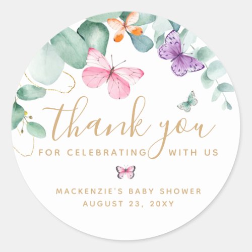 Butterfly Baby Shower Thank You Favor Classic Round Sticker