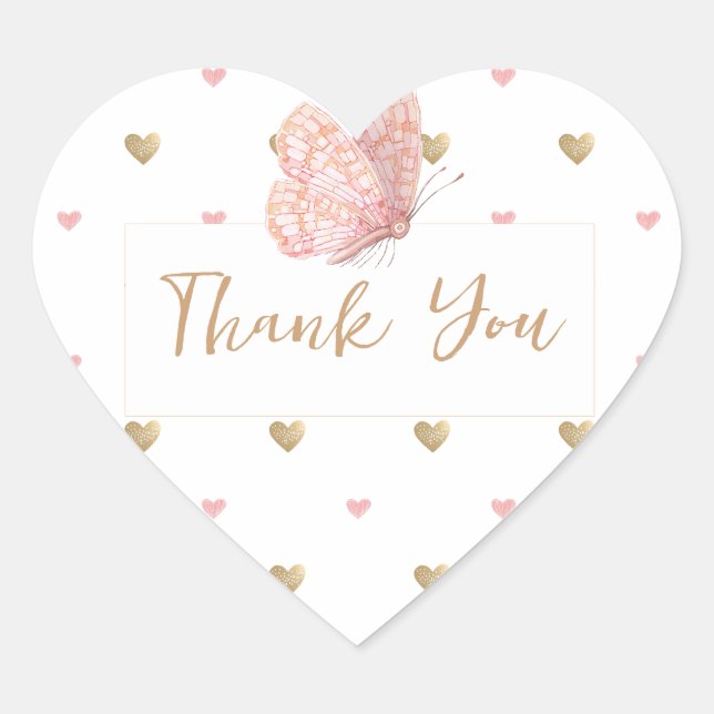Butterfly Baby Shower Thank You Heart Sticker (Front)