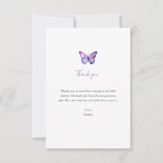 Butterfly Baby Shower Thank you Minimalist Simple Card (Front)
