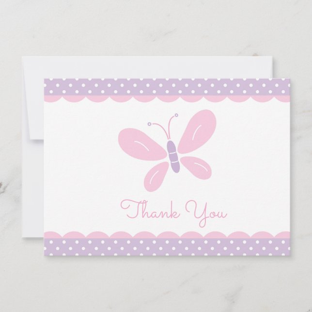 Butterfly Baby Shower Thank You purple pink Card (Front)