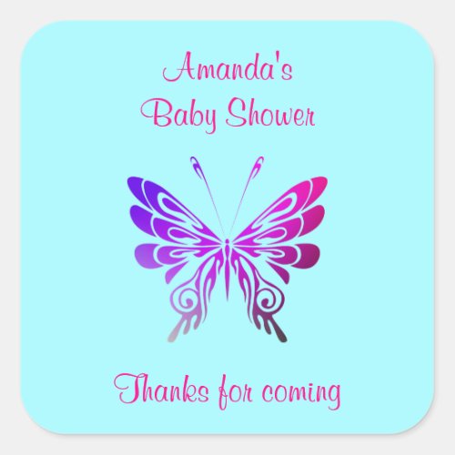 Butterfly Baby Shower Thank You Square Sticker