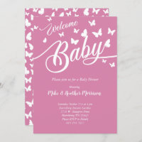 Butterfly Baby Shower Vintage Pink Girl Invitation