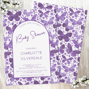 Butterfly Baby Shower Watercolor Purple Invitation