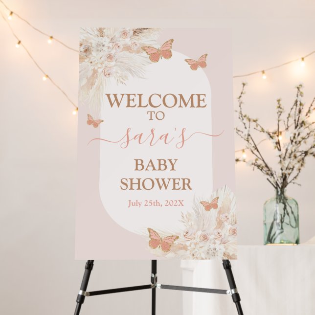 Butterfly Baby Shower Welcome foam board  (In Situ (Stand))