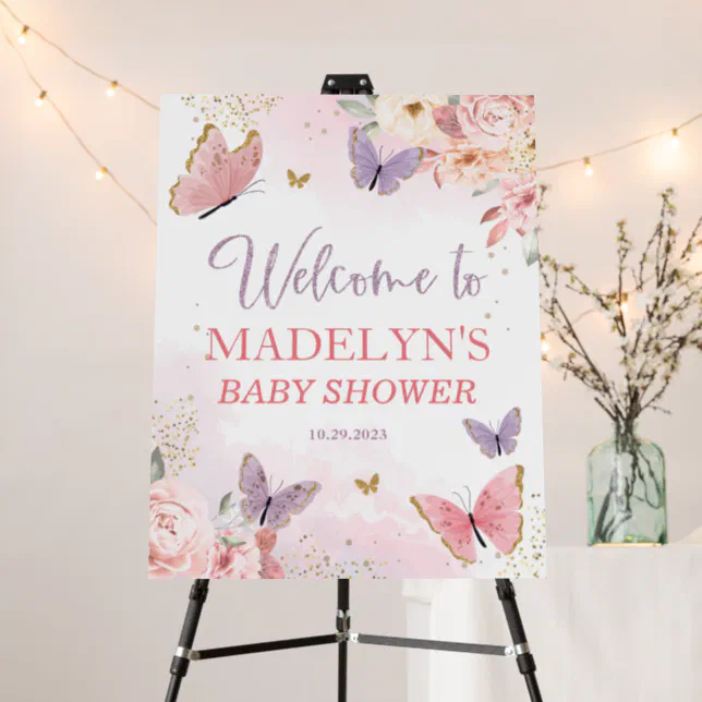 Butterfly Baby Shower Sign Poster Zazzle