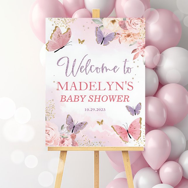 Butterfly Baby Shower Welcome Sign Poster (Creator Uploaded)
