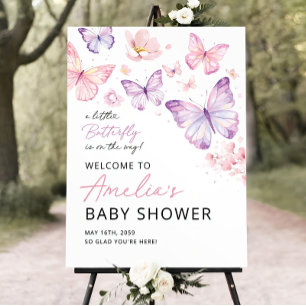 Butterfly Baby Shower Welcome Sign Template, Pink 