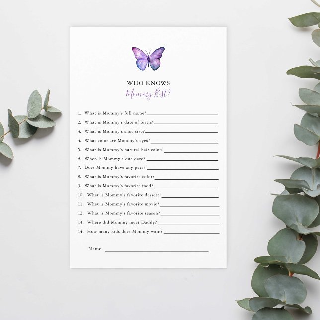 Butterfly Baby Shower Who Knows Mommy Best Game (Creator Uploaded)