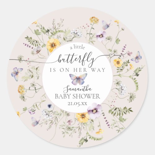 Butterfly Baby Shower Wildflower  Classic Round Sticker