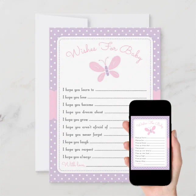 Butterfly Baby Shower Wishes for Baby purple pink Invitation | Zazzle